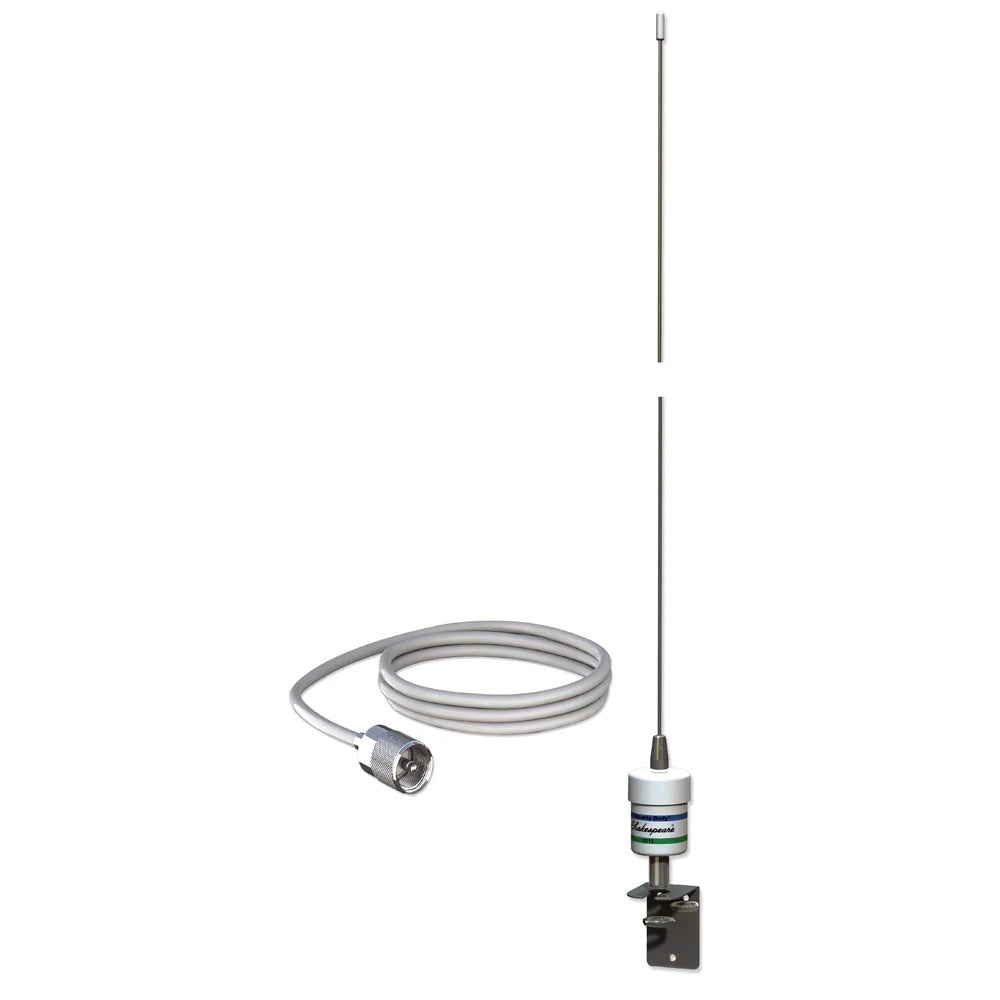 Shakespeare 5215-CX 3' altura, de 2 secciones, 3dB decibeles, Conector RG 8X, Pl-259 de 60 pies, Soporte en L incluido, 50 vatios (Incluye cable y soporte) Precio + iva