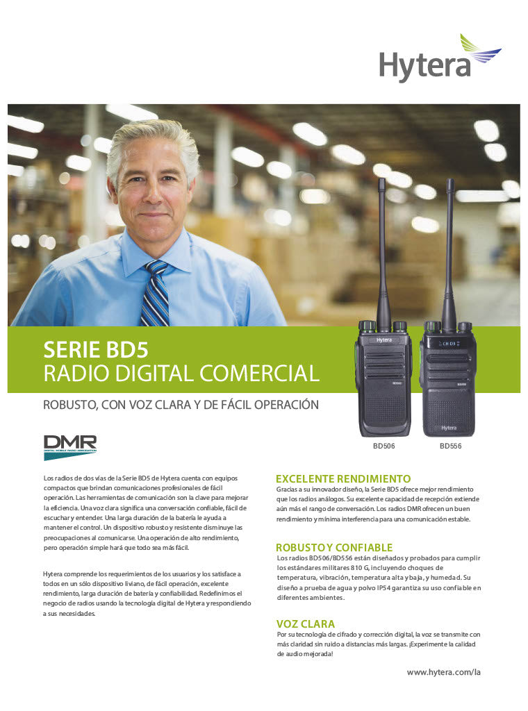 Hytera BD506 VHF 136-174 MHz 48 CH Analogico y DMR Tier II 5W Radio sin pantalla con cancelación de ruido, de gran ganancia en cobertura de distancia Precio + iva