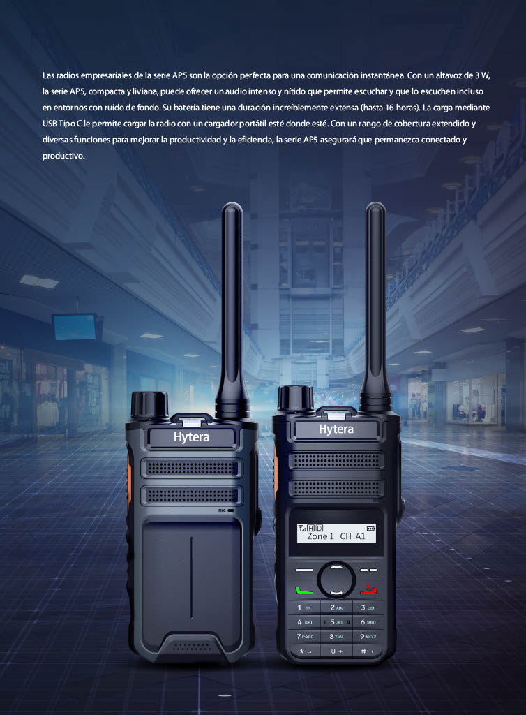 Hytera AP516 VHF 136-174 MHz 32CH analógico 5W Radio portátil Analogico con potente audio para negocios y seguridad "Less is More" Precio + iva