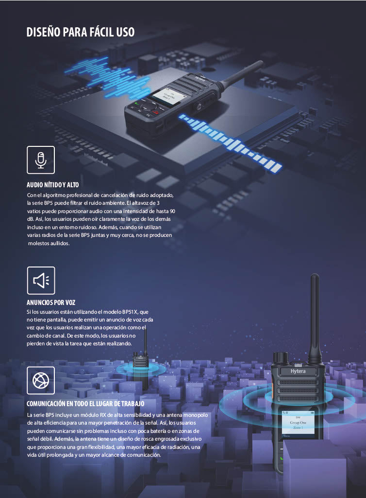 Hytera BP516 UHF1 400-470 MHz 64CH DMR Tier II 4W Radio Portátil Digital DMR Tier II y análogo sin pantalla con una cobertura genial y cancelación de ruido Precio + iva
