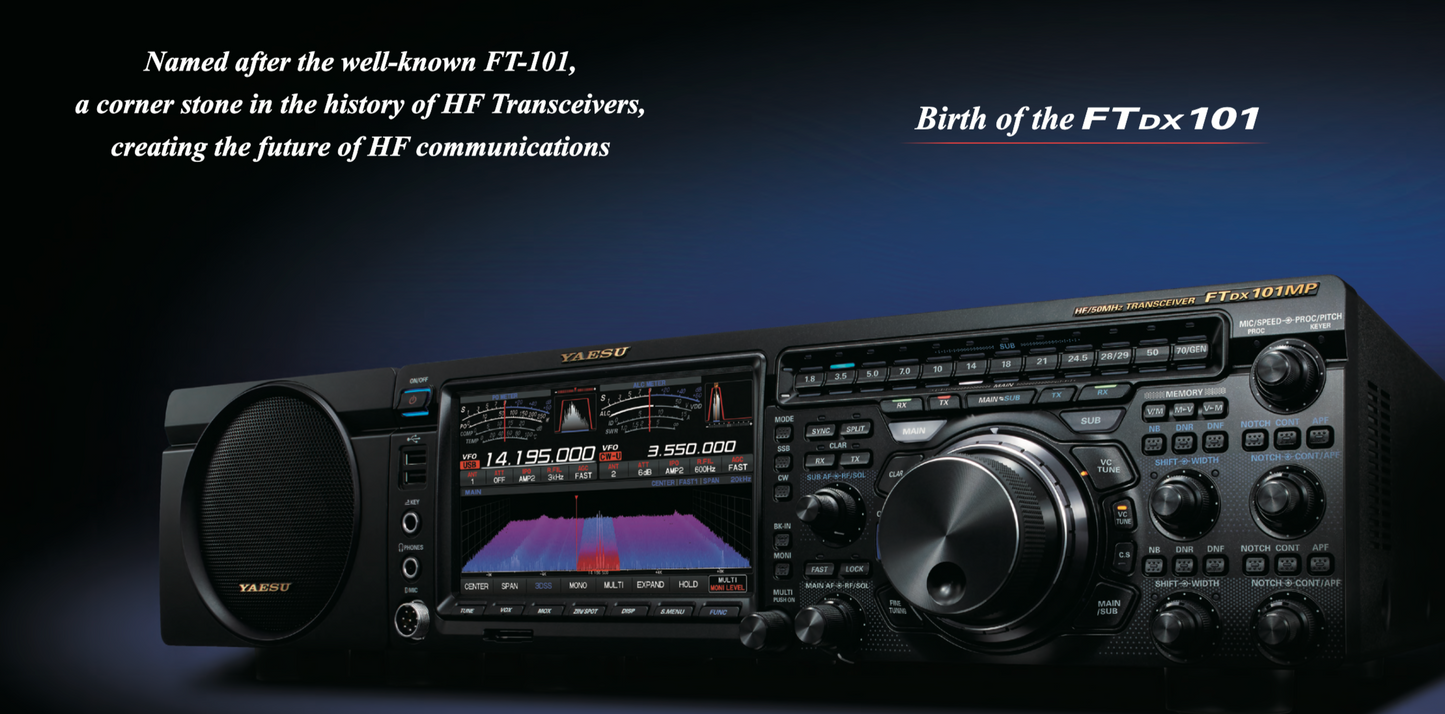 Yaesu FT-DX101D Equipo Base HF 100W 30 kHz a 75 MHz Modos de funcionamiento: CW, AM, SSB, FM, RTTY, PSK Gran pantalla en color con visualización del espectro y diagrama de cascada (A pedido) Precio +iva