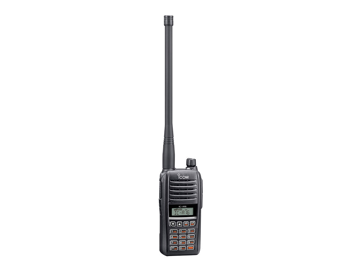 ICOM IC-A16 (Standard version, Sin Bluetooth) 200CH Memoria 6W Radio tierra-aire de 8,33/25 kHz Audio 1500 mW, IP67, MIL-STD-810-G, NOAA Alert Precio + iva