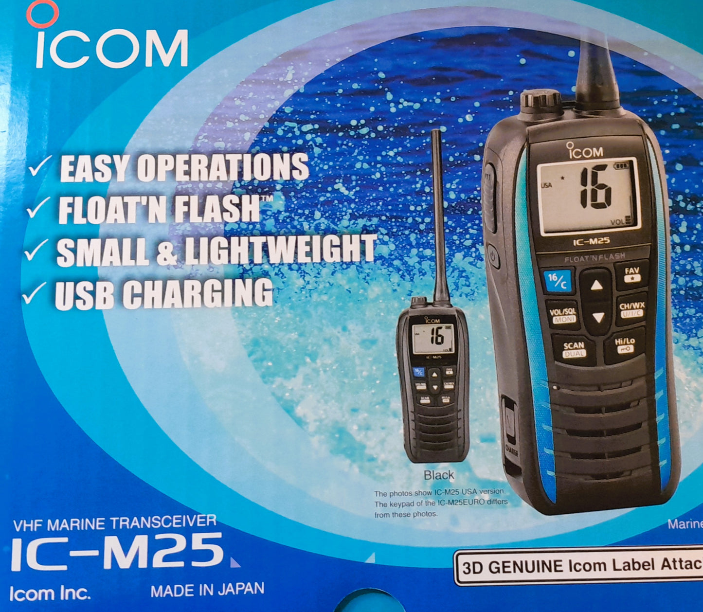ICOM IC-M25 Tx 156,025–157,425 MHz Rx 156,050–163,275 MHz 5W/1W Radio Marina IPX7 Flotante, ligero y con funciones inteligentes Precio +iva