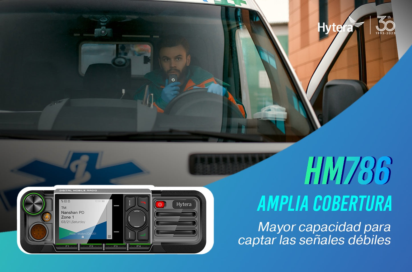 Hytera HM786H VHF 136~174 MHz 1024CH DMR Tier II y Analogico 50W Radio móvil con GPS y Bluetooth Precio +iva