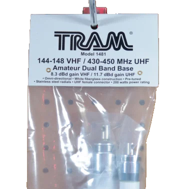 Tram® 1481 Antena de 3 secciones, 200 vatios, conector UHF SO-239 de 50 ohmios,base colineal fibra de vidrio doble banda VHF 144-148/ UHF450-450 MHz Precio + iva