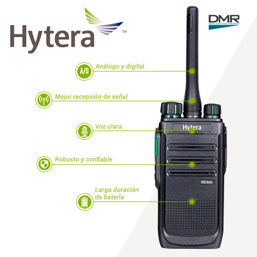 Hytera BD506 VHF 136-174 MHz 48 CH Analogico y DMR Tier II 5W Radio sin pantalla con cancelación de ruido, de gran ganancia en cobertura de distancia Precio + iva