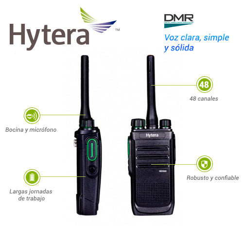 Hytera BD506 VHF 136-174 MHz 48 CH Analogico y DMR Tier II 5W Radio sin pantalla con cancelación de ruido, de gran ganancia en cobertura de distancia Precio + iva