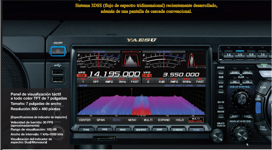 Yaesu FT-DX101D Equipo Base HF 100W 30 kHz a 75 MHz Modos de funcionamiento: CW, AM, SSB, FM, RTTY, PSK Gran pantalla en color con visualización del espectro y diagrama de cascada (A pedido) Precio +iva