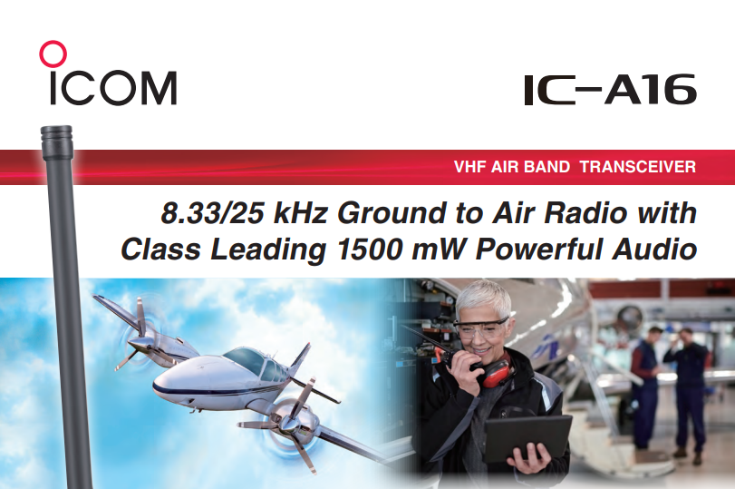 ICOM IC-A16 (Standard version, Sin Bluetooth) 200CH Memoria 6W Radio tierra-aire de 8,33/25 kHz Audio 1500 mW, IP67, MIL-STD-810-G, NOAA Alert Precio + iva