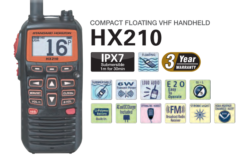 Standard Horizon HX210 VHF 6W Radio portátil de dos vías marino