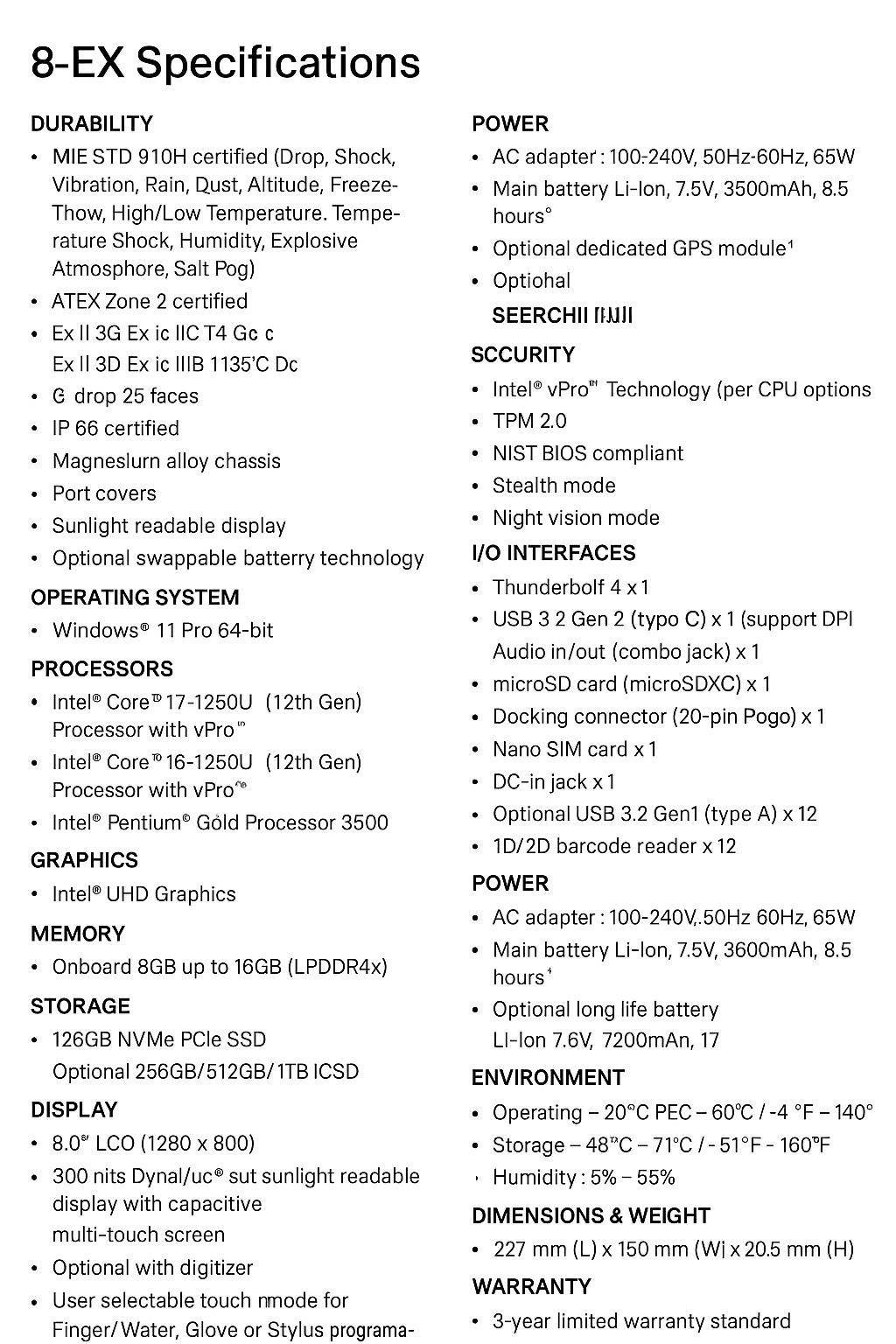 DURABOOK R8-EX Tablet Windows ATEX Zona 2/22 Intrínsecamente Seguro (Importación a pedido 6-8 semanas) Precio + iva