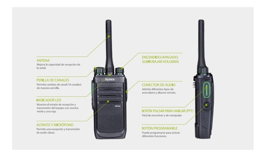 Hytera BD506 VHF 136-174 MHz 48 CH Analogico y DMR Tier II 5W Radio sin pantalla con cancelación de ruido, de gran ganancia en cobertura de distancia Precio + iva