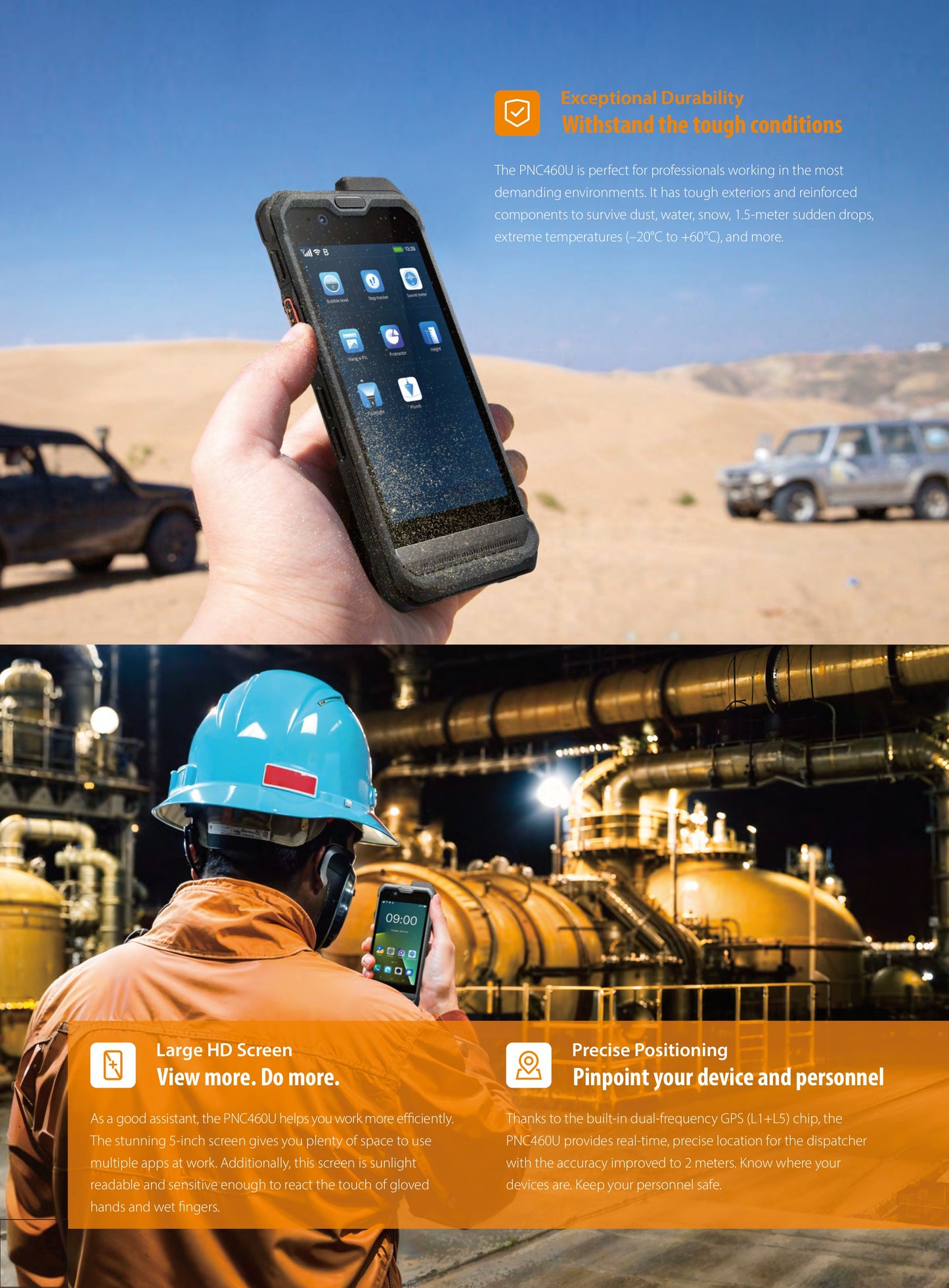 Hytera PNC460 UL913 Smartphone and PoC Radio Intrínseco Class I, II, III; Division 1; Group A–G; T4 GPS, Bluetooth, NFC, IP68 Precio +iva