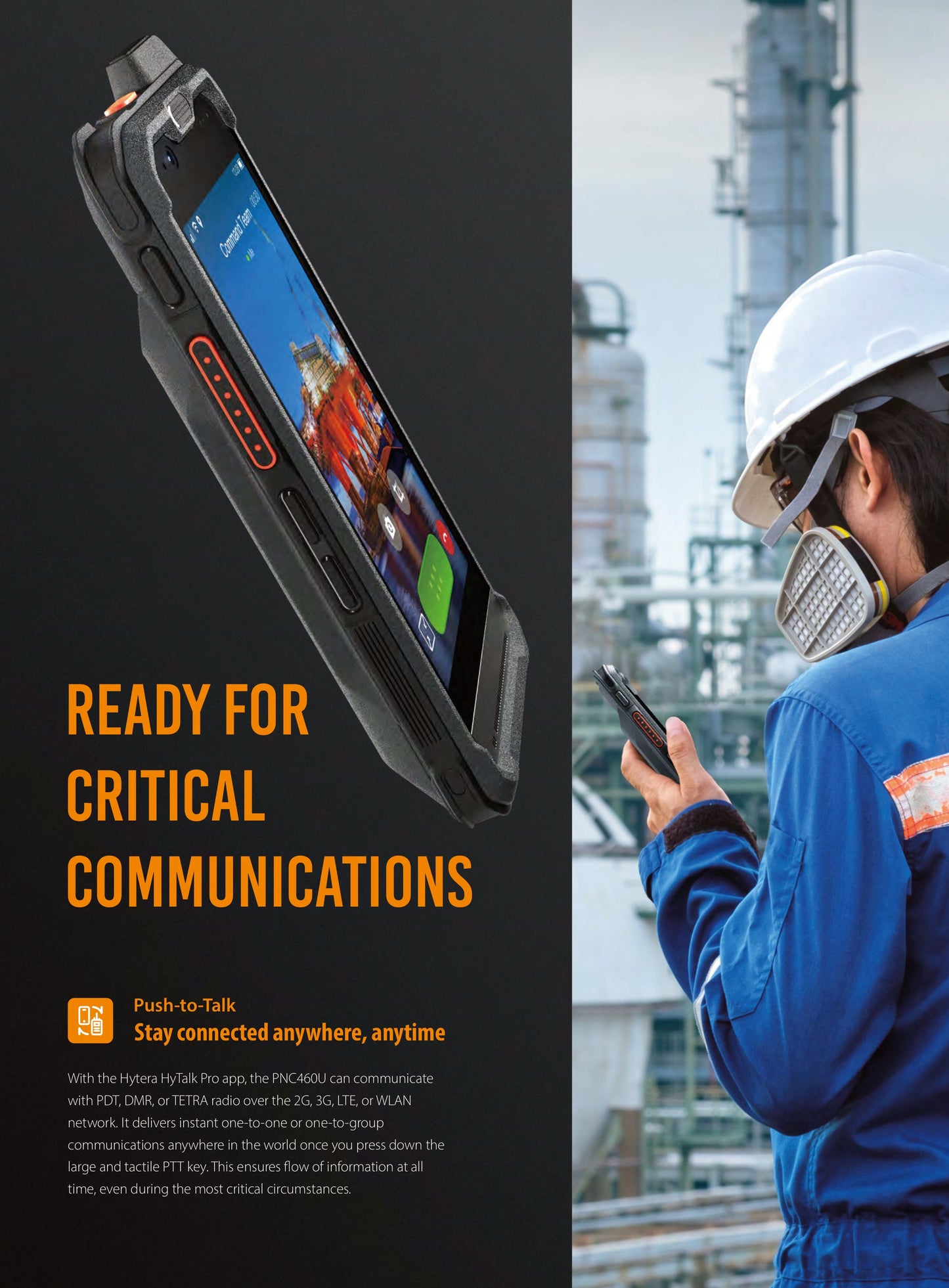 Hytera PNC460 UL913 Smartphone and PoC Radio Intrínseco Class I, II, III; Division 1; Group A–G; T4 GPS, Bluetooth, NFC, IP68 Precio +iva