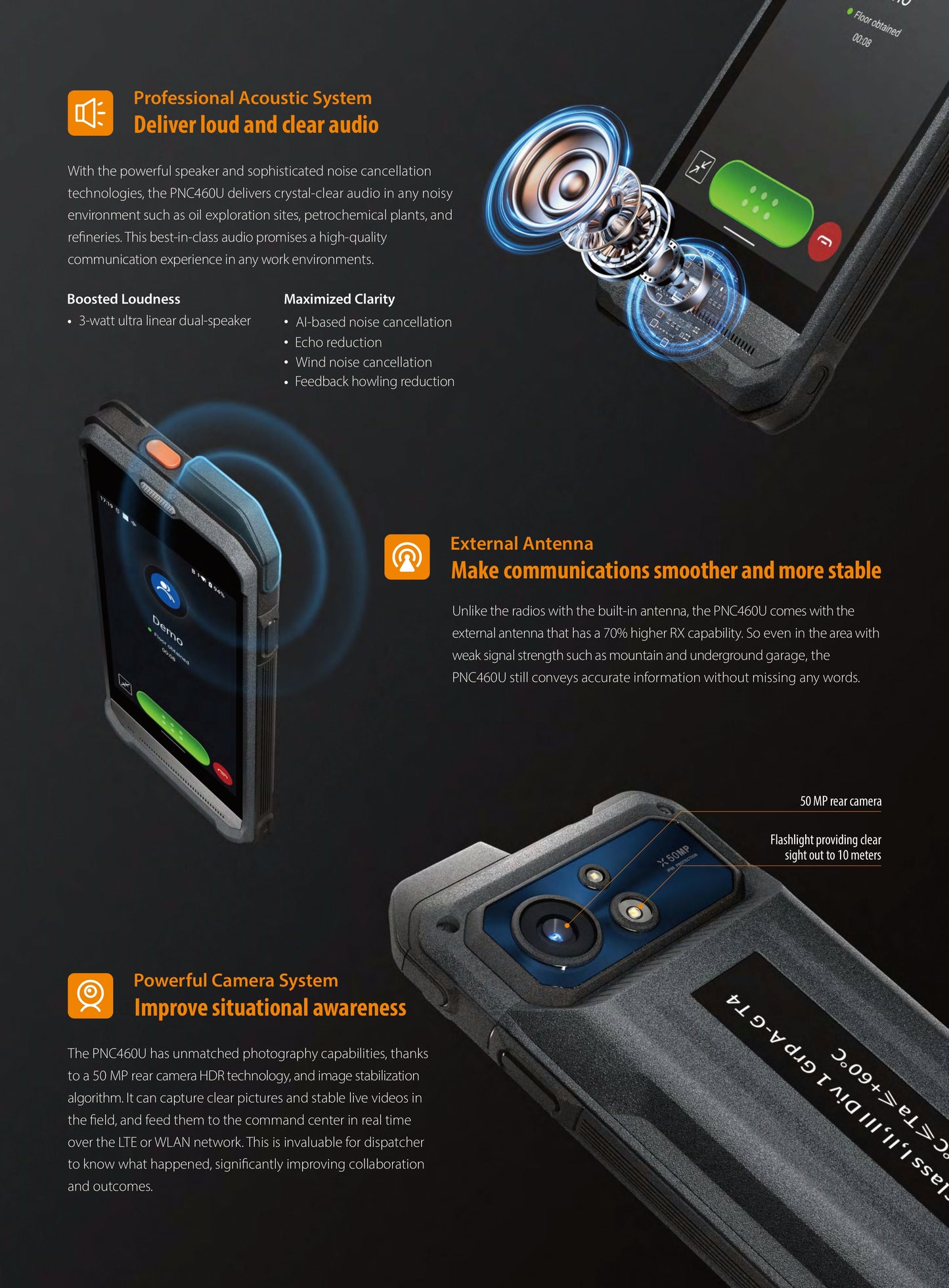 Hytera PNC460 UL913 Smartphone and PoC Radio Intrínseco Class I, II, III; Division 1; Group A–G; T4 GPS, Bluetooth, NFC, IP68 Precio +iva