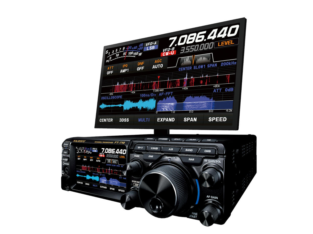 Yaesu FT-710 AESS Radio Móvil/Base 100W HF/50MHz SDR con FPGA y AESS, Pantalla TFT Táctil de 4.3", DVI-D, USB, SD, incluye altavoz SP40, Sintonizador Automático Precio + iva