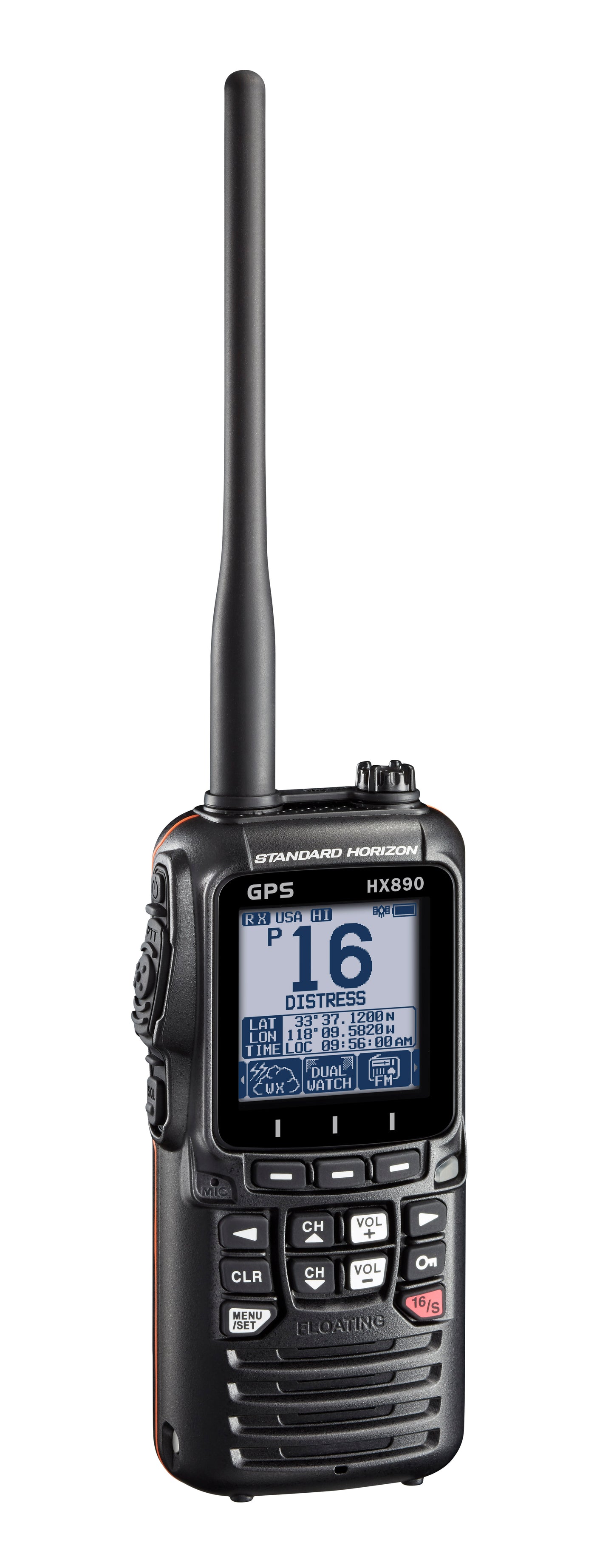 Standard Horizon HX-890 VHF/GPS portátil flotante DSC Clase H de 6W/2W/1W MIL-STD-810F IPX8 Modo diurno/nocturno MOB alarma hombre al agua Precio + iva (Hasta agotar stock)