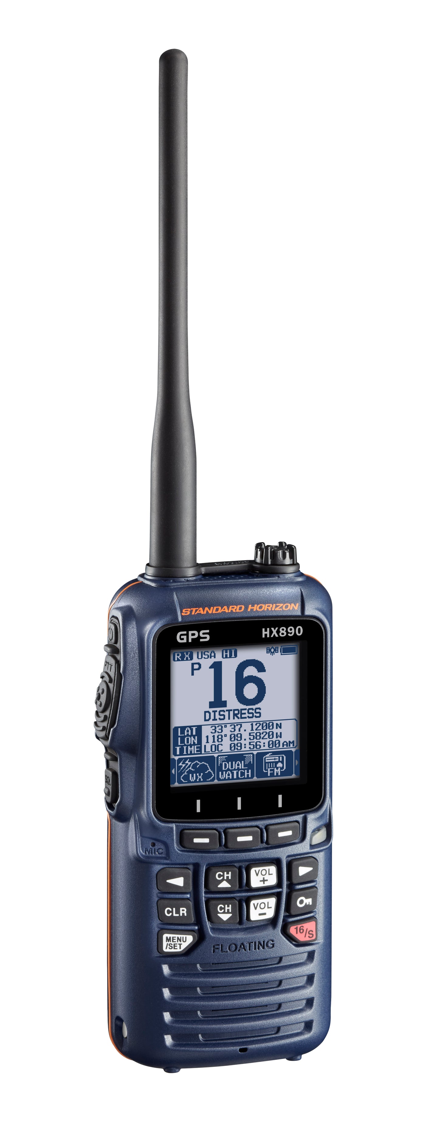 Standard Horizon HX-890 VHF/GPS portátil flotante DSC Clase H de 6W/2W/1W MIL-STD-810F IPX8 Modo diurno/nocturno MOB alarma hombre al agua Precio + iva (Hasta agotar stock)