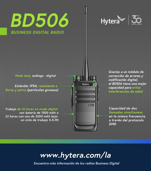 Hytera BD506 VHF 136-174 MHz 48 CH Analogico y DMR Tier II 5W Radio sin pantalla con cancelación de ruido, de gran ganancia en cobertura de distancia Precio + iva