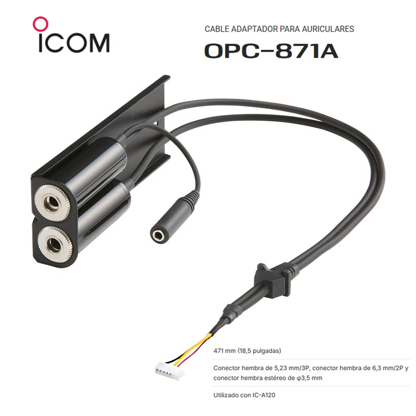 ICOM OPC-871 Cable adaptador para auriculares para móviles aéreos IC-A120 IC-A120E IC-A110 (Importación 4-6 semanas) Precio + iva