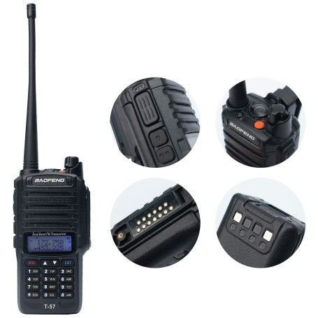 Baofeng T-57 UHF 400-520/VHF 136-174 Mhz 128CH Analogico 5W Radio dual band, IP67 Ideal para cámaras de frío, zona lacustre o trabajos de costa Precio + iva