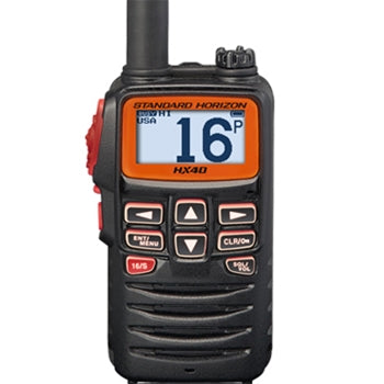 Standard Horizon HX-40 FM 76 -108 MHz 6W Radio portátil marino flotante IPX7, Audio claro, fácil de operar E20 ultra compacto, batería polímero de litio, NOAA alertas Precio + iva