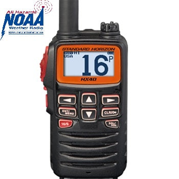 Standard Horizon HX-40 FM 76 -108 MHz 6W Radio portátil marino flotante IPX7, Audio claro, fácil de operar E20 ultra compacto, batería polímero de litio, NOAA alertas Precio + iva