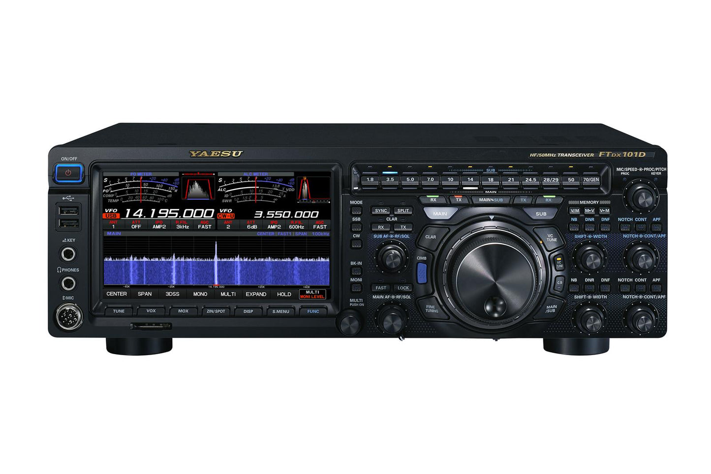 Yaesu FT-DX101D Equipo Base HF 100W 30 kHz a 75 MHz Modos de funcionamiento: CW, AM, SSB, FM, RTTY, PSK Gran pantalla en color con visualización del espectro y diagrama de cascada (A pedido) Precio +iva