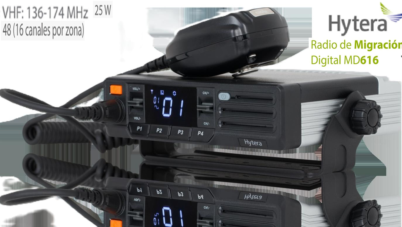 Hytera MD616L VHF 136-174 MHz 48CH 25W Radio Móvil DMR Tier II y Analogico con pantalla Precio +iva