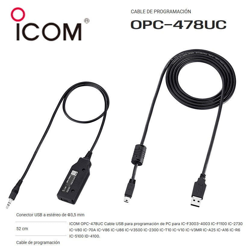 ICOM OPC-478UC Cable USB para programación de PC para IC-F3003-4003 IC-F1100 IC-2730 IC-V80 Precio + iva