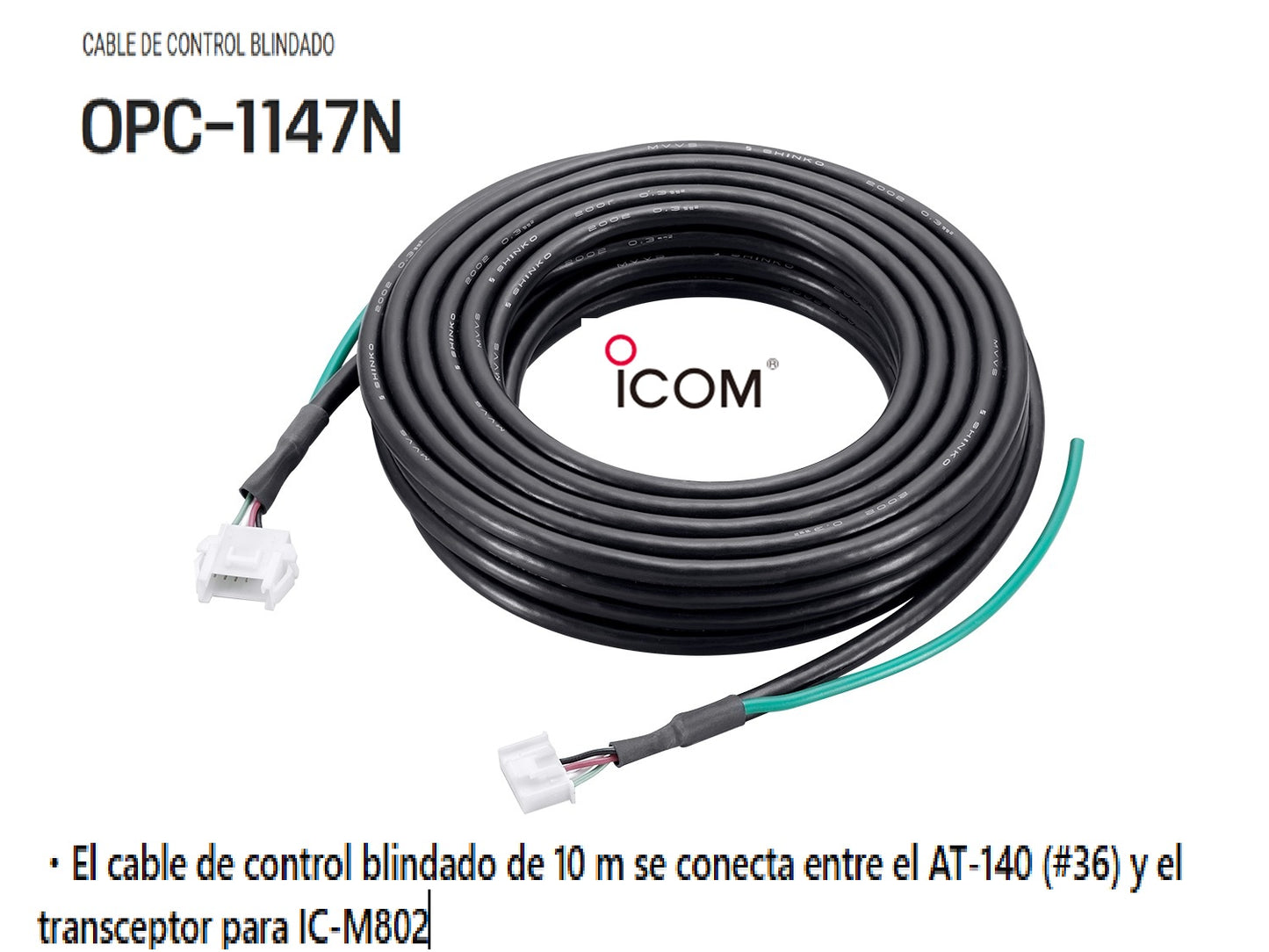 ICOM OPC-1147 cable de control blindado se conecta entre el AT-140 (#36) y el IC-M802 (Importación de 4-6 semanas) Precio + iva