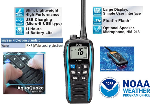 ICOM IC-M25 5W/1W Radio portátil Marina VHF IPX7 Flotante, compacto, 11 horas, Fácil de usar, Precio + iva