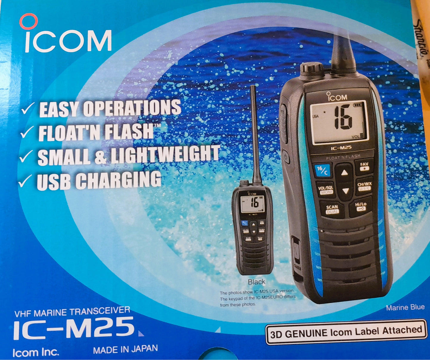 ICOM IC-M25 Tx 156,025–157,425 MHz Rx 156,050–163,275 MHz 5W/1W Radio Marina IPX7 Flotante, ligero y con funciones inteligentes Precio +iva