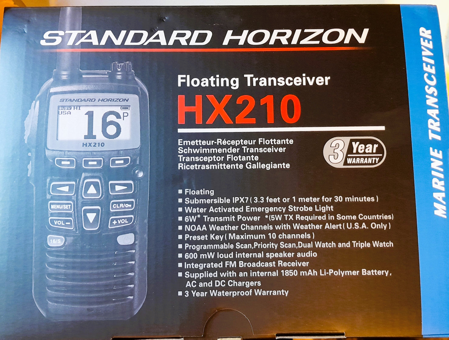 Standard Horizon HX-210 VHF 6W Radio portátil de dos vías marino flotante para negocios marinos y fluviales Precio +iva