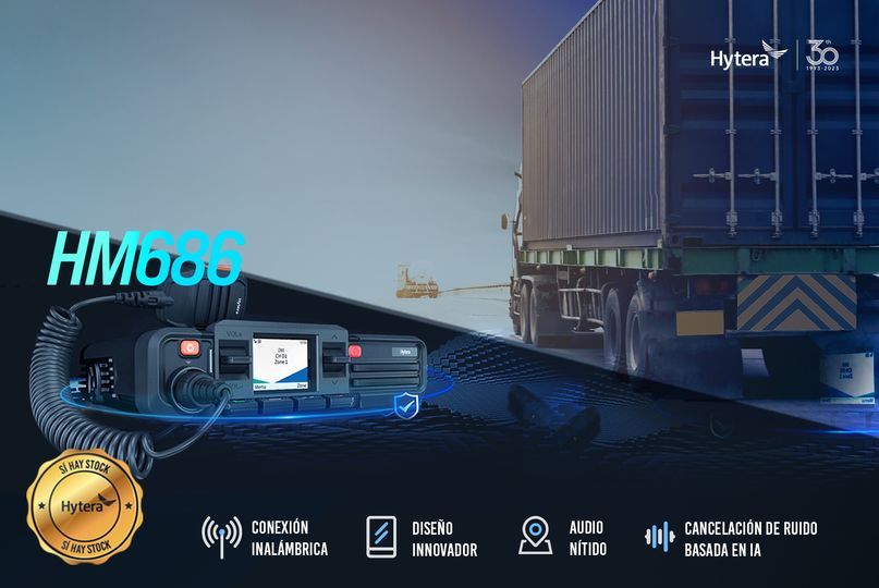 Hytera HM686L UHF2 450-527 Mhz 512CH DMR Tier II Analogico 25W Radio móvil digital profesional Low Power 5/25W, GPS,BT,DMR Tier II conventional, LCD screen Precio + iva