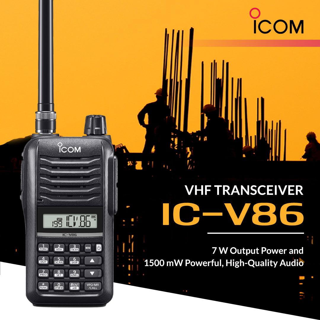 ICOM IC-V86 VHF 136-174 MHz Banda corrida 200 canales Analogico 7.0/5.5/2.5/0.5 W IP54 MIL-STD 810G Radio portatil profesional ORIGINAL JAPONES Precio + iva
