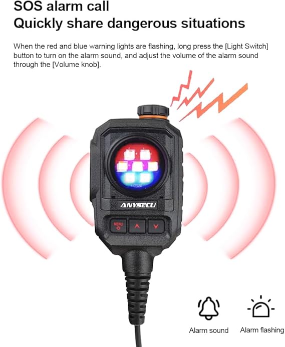 Anysecu MIC-K01 micrófono parlante remoto con luz estroboscópica y alarma de SOS para radios Kenwood Baofeng Inrico Wlan Wings Tesunho Precio + iva