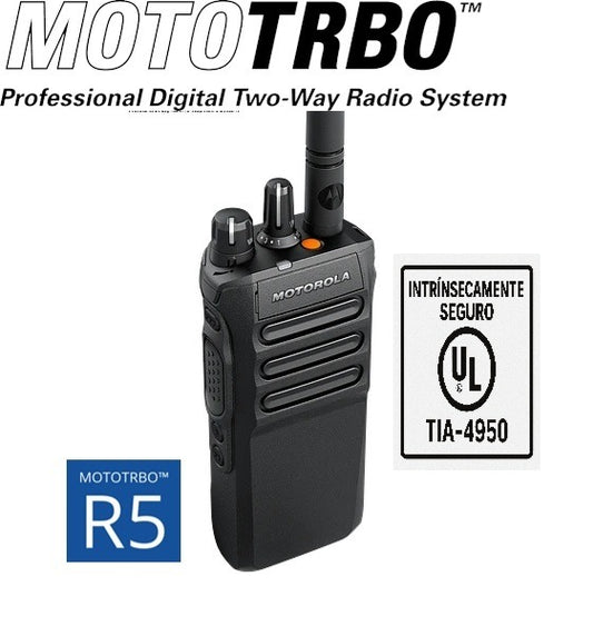 Motorola R5 UL TIA-4950 VHF 136-174 MHz 64CH MOTOTRBO™ Intrínseco 5W Radio portatil Digital DMR Tier II y Analogico NKP sin pantalla Precio + iva