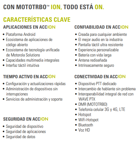 Motorola ION MOTOTRBO™ UHF 400-527MHz 1000CH Digital y analogico 4W Poc Radio PoC con cámara Todo está ON (A pedido por importación 10-12 semanas) Precio + iva