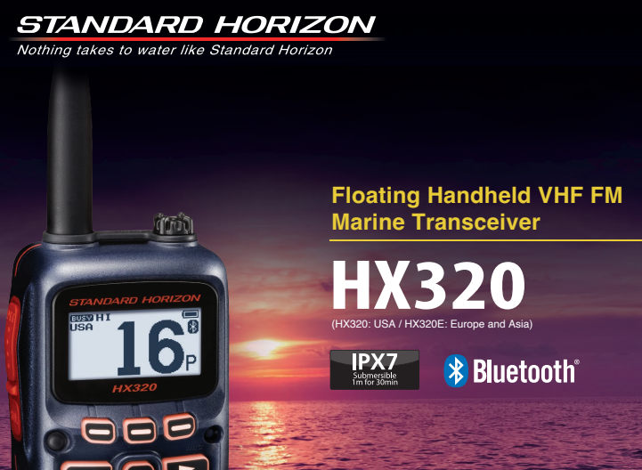 Standard Horizon HX-320 Radio portátil Marina de 6 W con Flotante, Bluetooth, Luz estroboscópica de emergencia activada por agua, Audio Claro, Fácil de Operar, Alerta NOAA Precio + iva