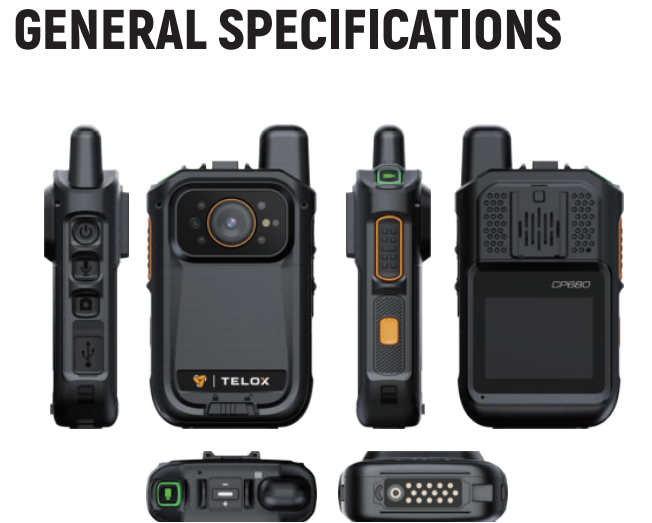 Telox CP680 Bodycam y Radio PoC 64GB 5G 4G Wifi Android 12 IP68 GPS Compresión H.265 Encriptación AES256 180gr Pre/Post grabación NFC BT5.0 USB C Precio + iva