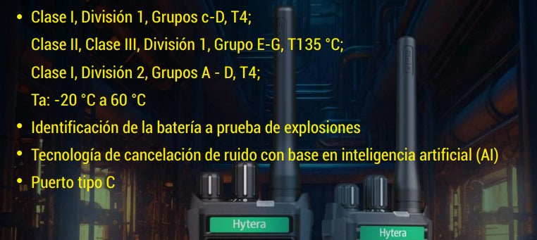Hytera HP506 UL913 VHF 136-174 MHz 256CH Digital DMR y Analogico 5W Intrinsicamente Seguro 5W Radio Digital y Analogico, parlante antimagnetico, con cancelación de ruido IP67 Precio + iva