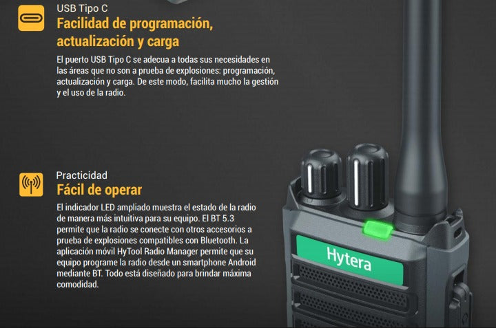 Hytera HP506 UL913 VHF 136-174 MHz 256CH Digital DMR y Analogico 5W Intrinsicamente Seguro 5W Radio Digital y Analogico, parlante antimagnetico, con cancelación de ruido IP67 Precio + iva
