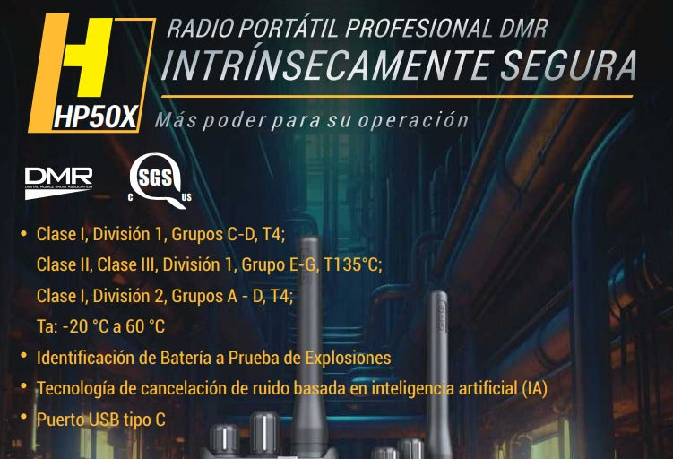 Hytera HP506 UL913 VHF 136-174 MHz 256CH Digital DMR y Analogico 5W Intrinsicamente Seguro 5W Radio Digital y Analogico, parlante antimagnetico, con cancelación de ruido IP67 Precio + iva