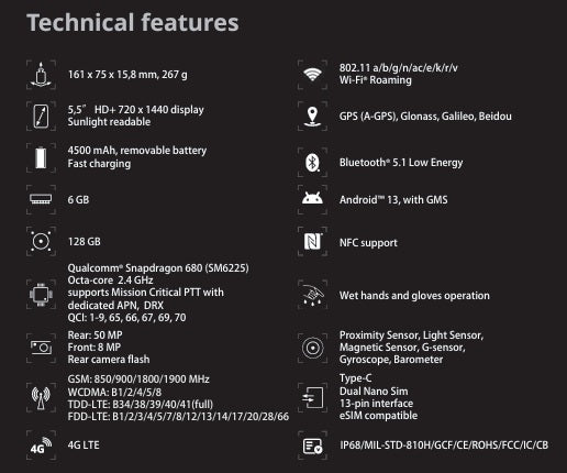RugGear RG880 Smartphone Android™ 14, con GMS 4G LTE IP68 103dB Qualcomm® Snapdragon™ MIL-STD-810H Doble Nano Sim robusto para multitarea de misión crítica Precio +iva