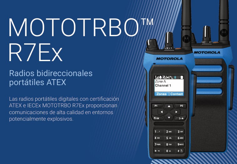 Motorola R7EX NKP UHF 403-470MHz 64CH MOTOTRBO y Analógico ATEX 1W Radio portátil intrínsecamente seguro sin pantalla Precio + iva