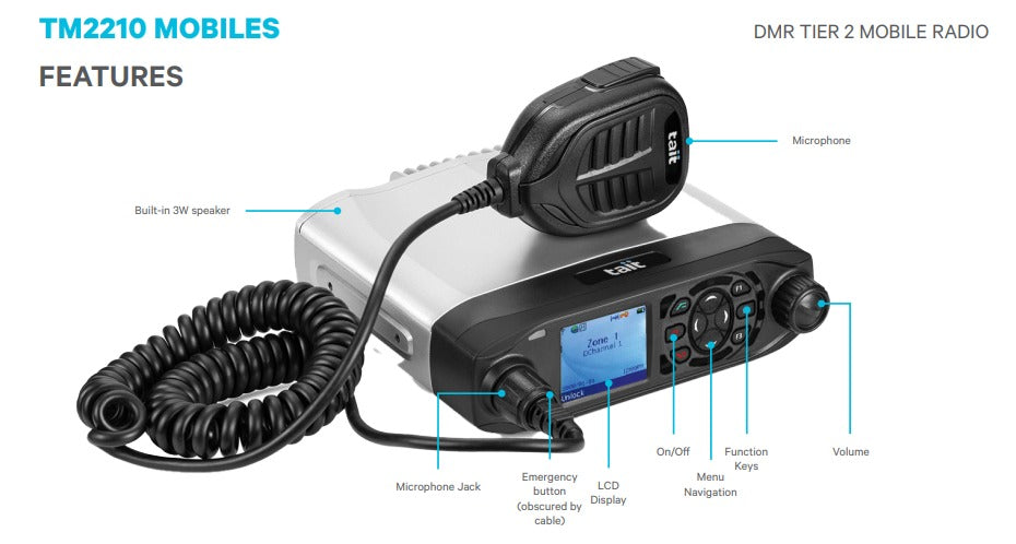 Tait TM-2210 B1 MUHF VHF 136-174 MHz 256CH Digital y Analogico 25W Radio móvil Digital y Analogica DMR Tier II Precio + iva