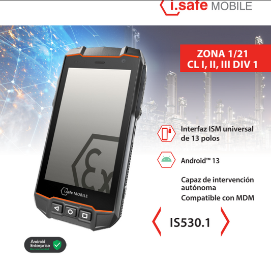 i.safeMOBILE IS530.1 Smartphone Intrínseco para Zona 1/21 combina la tecnología Push-to-Talk comunicaciones seguras y eficientes en entornos peligrosos (Importación a pedido) Precio + iva