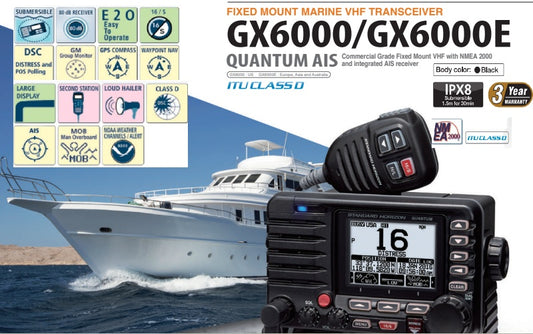 Standard Horizon GX-6000 Móvil Marino, Matrix, negro, Fixed Mount, VHF, 25W IPX8, MOB, GM, GPS Clase D, NOAA (Importación a pedido) Precio + iva