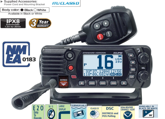 Standard Horizon GX-1410 Black Móvil Marino, Eclipse, Fixed Mount, VHF, 25W, NMEA0183, IPX8, E20, Canal 16, Clase D DSC, NOAA Precio + iva